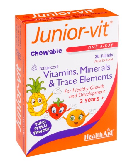 Health Aid Junior-Vit Πολυβιταμινούχο Συμπλήρωμα Διατροφής για Παιδιά με Γεύση Tutti-Frutti 30 Μασώ