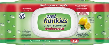 ΜΕΓΑ Wet Hankies Υγρά Αντιβακτηριδιακά Μαντηλάκια Χεριών με Άρωμα Λεμόνι με Καπάκι Clean & Refr