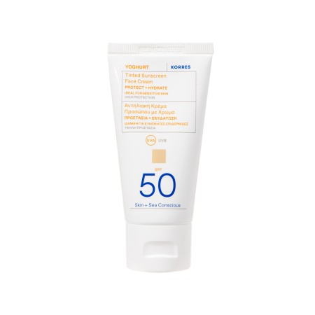 Korres Yoghurt SPF50 Γιαούρτι Αντηλιακή Κρέμα Προσώπου με Χρώμα για Ευαίσθητες Επιδερμίδες 50ml