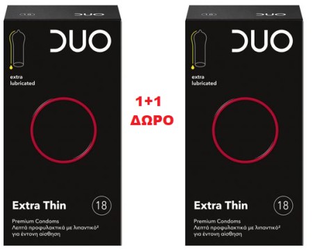 Duo Bundle Extra Thin Προφυλακτικά 2 Πακέτα x 18 Τεμάχια [1+1 ΔΩΡΟ]