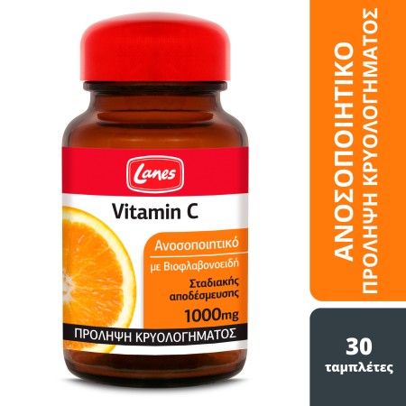 Lanes Vitamin C 1000mg Συμπλήρωμα Διατροφής με Βιοφλαβονοειδή - Βιταμίνη C με Γεύση Πορτοκάλι 30 Τα