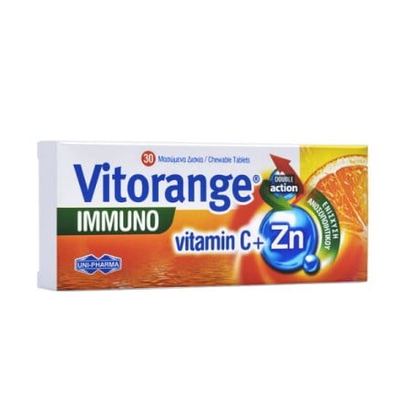 Uni-Pharma Vitorange Immuno C+Zn Συμπλήρωμα Διατροφής με Βιταμίνη C και Ψευδάργυρο για την Ενίσχυση