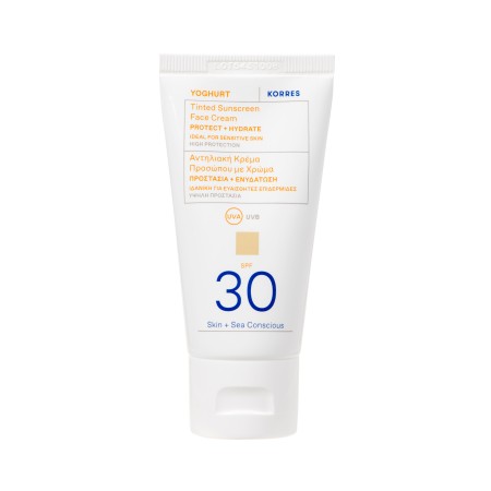 Korres Yoghurt SPF30 Γιαούρτι Αντηλιακή Κρέμα Προσώπου με Χρώμα για Ευαίσθητες Επιδερμίδες 50ml