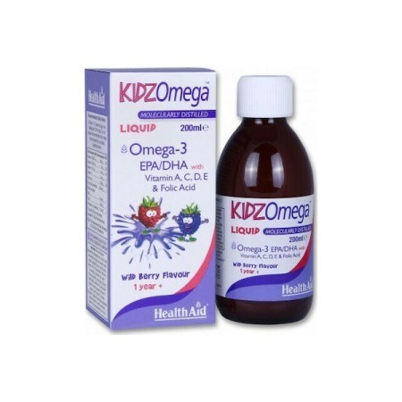 Health Aid KIDZ Omega Liquid Συμπλήρωμα Διατροφής με Ω3 Λιπαρά Οξέα σε Υγρή Μορφή με Γεύση Άγριο Βα