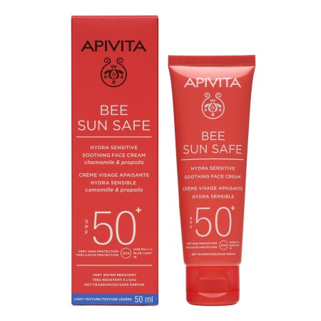 Apivita Bee Sun Safe Hydra Sensitive Face Cream SPF50+ Καταπραϋντική Αντηλιακή Κρέμα Προσώπου Ελαφρ